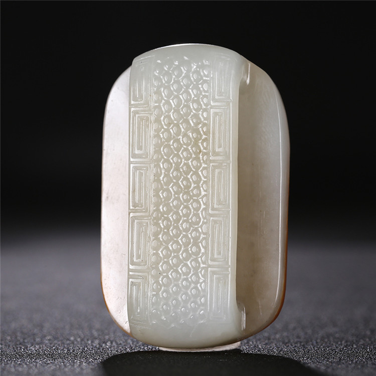 仿古龍御天下白玉皮帶扣，和田玉籽料真皮手把