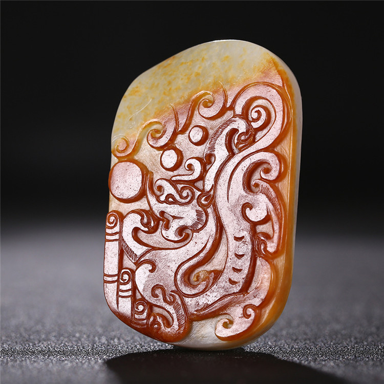 仿古龍御天下白玉皮帶扣，和田玉籽料真皮手把