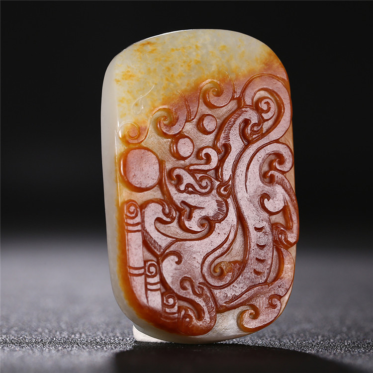 仿古龍御天下白玉皮帶扣，和田玉籽料真皮手把