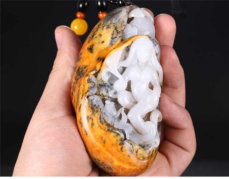 裸女玉貴人玉石手把件，和田玉籽料手玩件蘇工