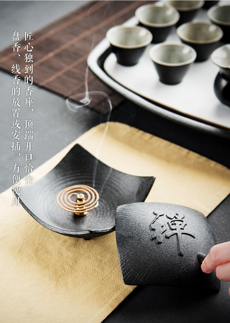 禪意粗陶茶道香爐，陶瓷檀香盤香薰?fàn)t。