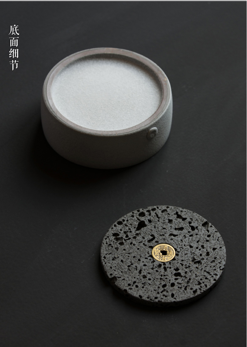 火山石小壺承天然巖石圓形茶托盤，陶瓷茶承儲