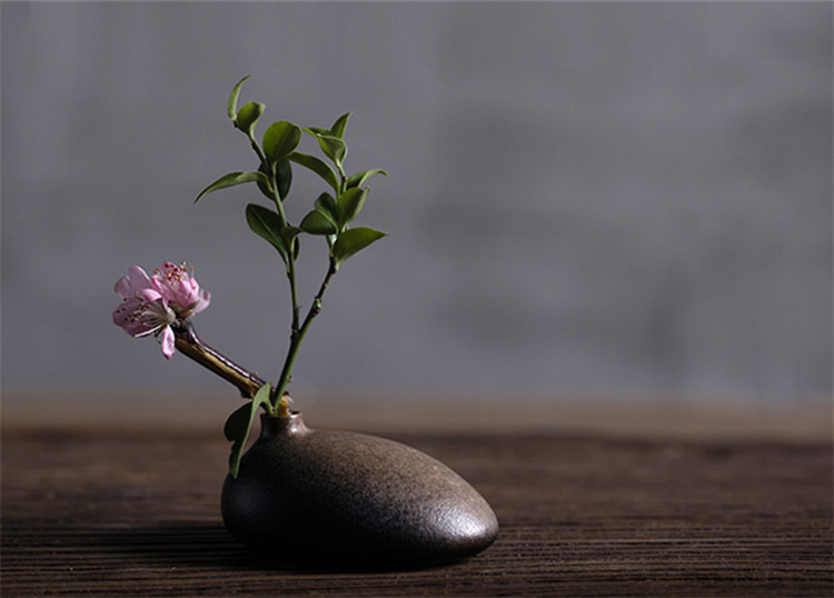 陶瓷花瓶桌面迷你小花插，中式禪意花插三石圖
