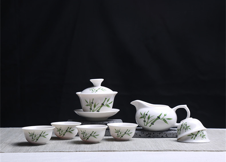 青花瓷茶具套裝禮盒，家用白瓷功夫茶具