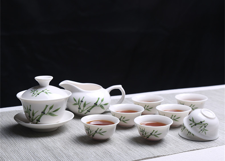 青花瓷茶具套裝禮盒，家用白瓷功夫茶具