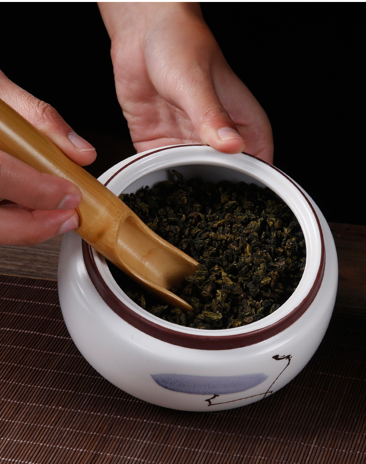 手繪陶瓷茶葉密封罐，龍泉青瓷禮盒裝普洱醒茶