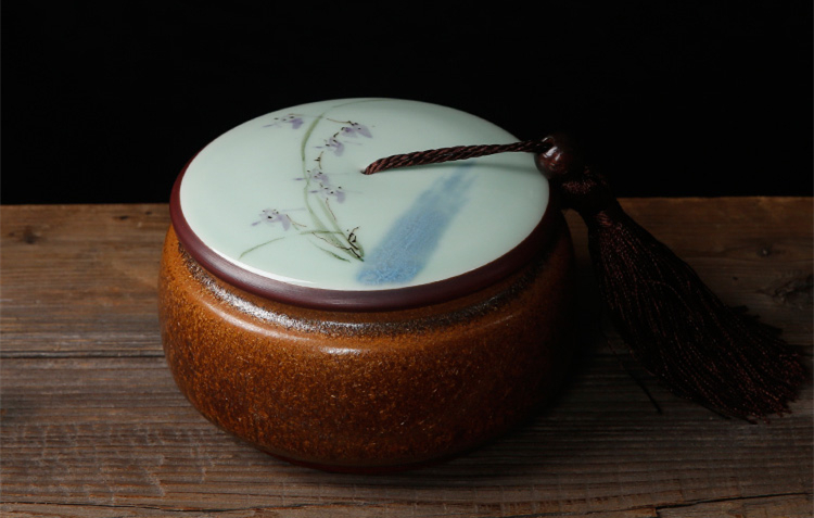 手繪陶瓷茶葉密封罐，龍泉青瓷禮盒裝普洱醒茶