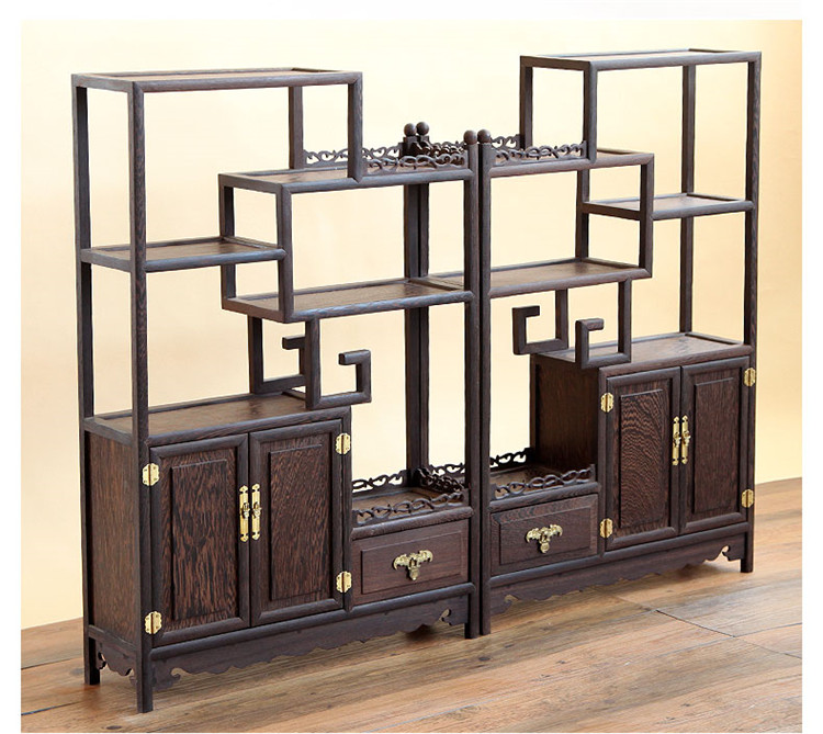 雞翅木實(shí)木小博古架，中式多寶閣擺件架