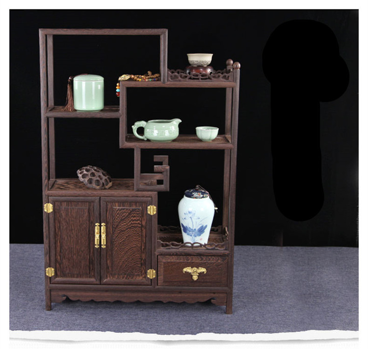 雞翅木實(shí)木小博古架，中式多寶閣擺件架