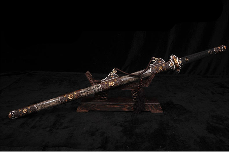 精美鎏金銀唐劍之王，冷兵器羽毛紋寶劍