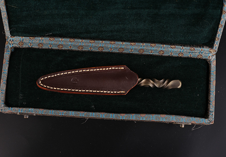 花紋鋼茶針茶錐手工普洱開茶刀，冷兵器茶具配