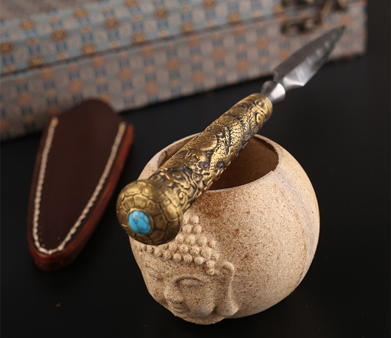 花紋鋼茶針茶錐手工普洱開茶刀，冷兵器茶具配