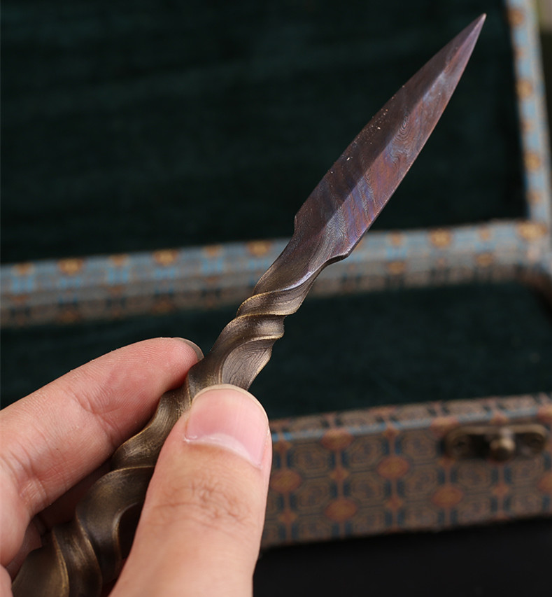 花紋鋼茶針茶錐手工普洱開茶刀，冷兵器茶具配