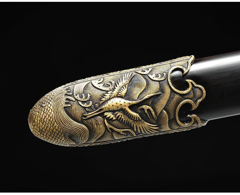 仙鶴劍花紋鋼覆土燒刃寶劍，工藝禮品劍長款