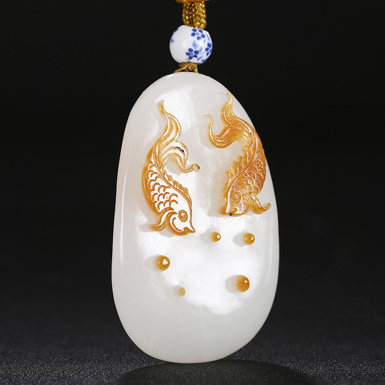 年年有余和田玉魚吊墜，天然白玉掛墜玉墜