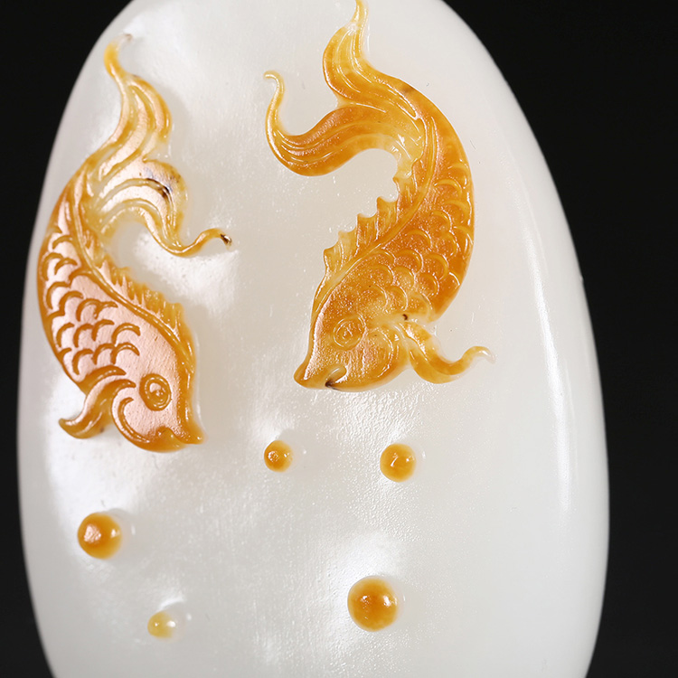 年年有余和田玉魚吊墜，天然白玉掛墜玉墜