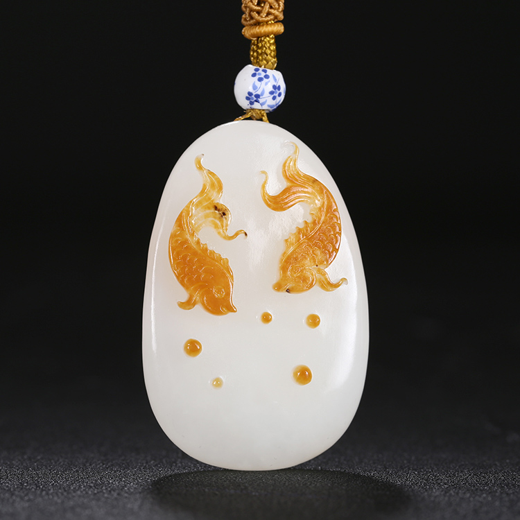 年年有余和田玉魚吊墜，天然白玉掛墜玉墜
