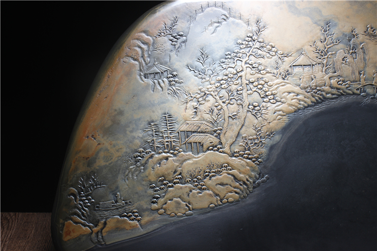 松山雅居歙硯手工精品，老坑金暈原石籽料