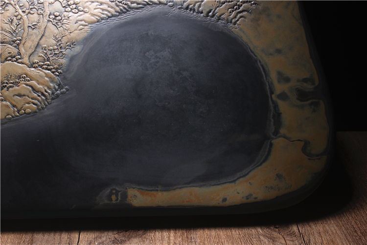 松山雅居歙硯手工精品，老坑金暈原石籽料