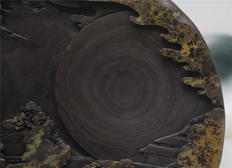 松山攬勝玉黛石硯臺，中國文房四寶硯臺