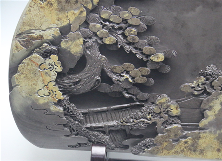 松山攬勝玉黛石硯臺，中國文房四寶硯臺