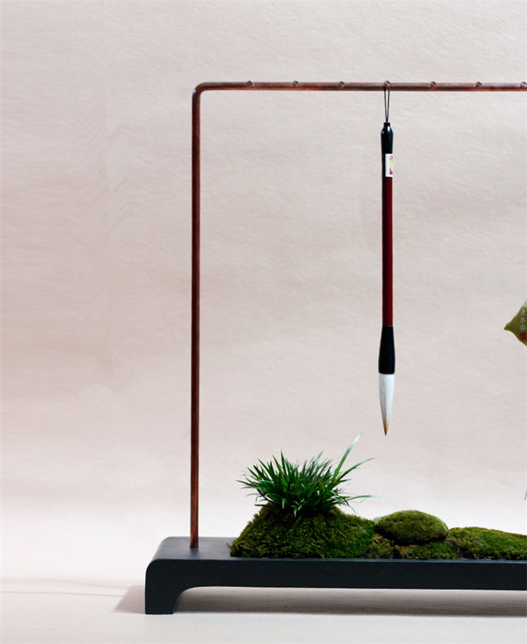 紫銅精品硯石毛筆掛，中式書法擺件筆架