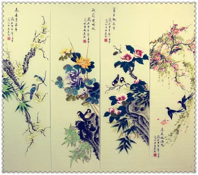 水墨四條屏山水花鳥國(guó)畫欣賞（二）