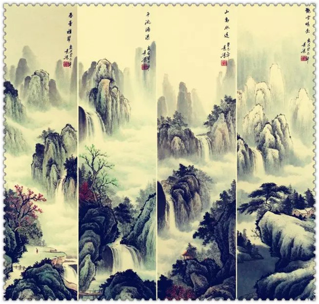 水墨四條屏山水花鳥國(guó)畫欣賞（二）