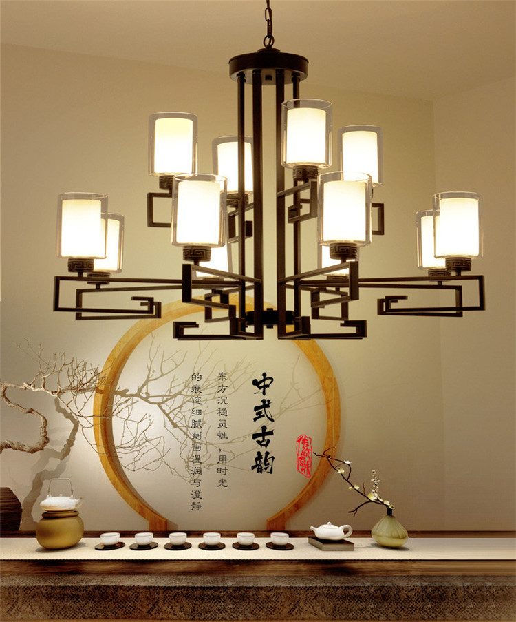 新中式客廳復(fù)古大吊燈，鐵藝室內(nèi)燈具