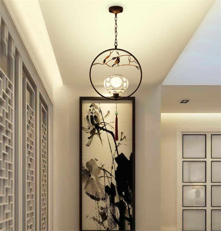 家佳樂(lè)文學(xué)仿青花瓷禪意禪意創(chuàng)意小鳥(niǎo)吊燈