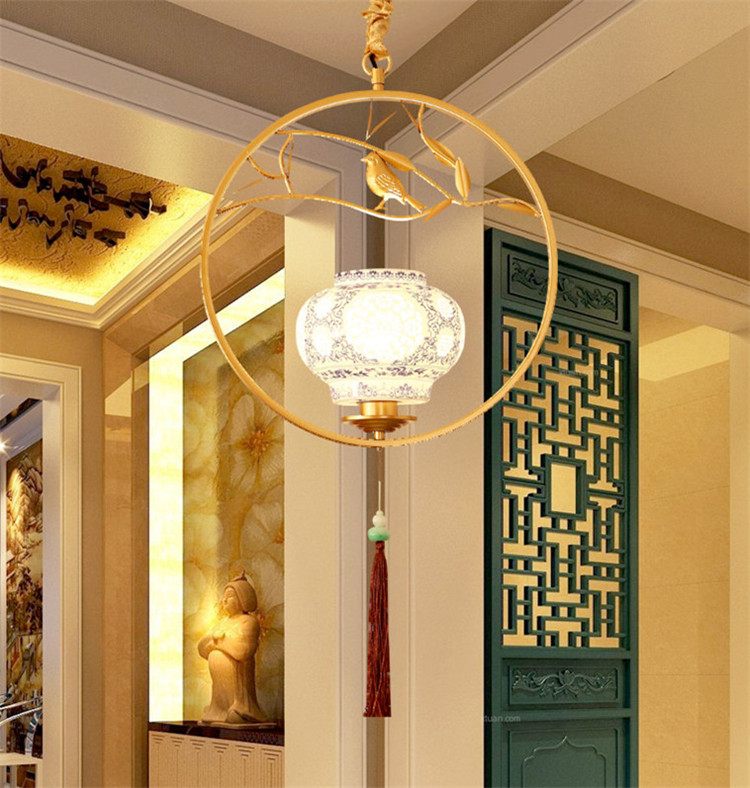 家佳樂(lè)文學(xué)仿青花瓷禪意禪意創(chuàng)意小鳥(niǎo)吊燈