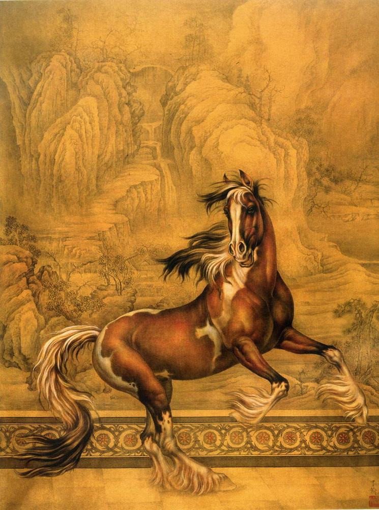 細膩畫工筆畫風乾隆八駿圖