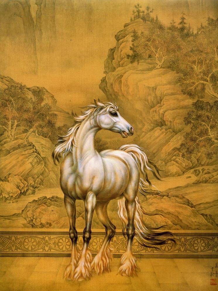 細膩畫工筆畫風乾隆八駿圖