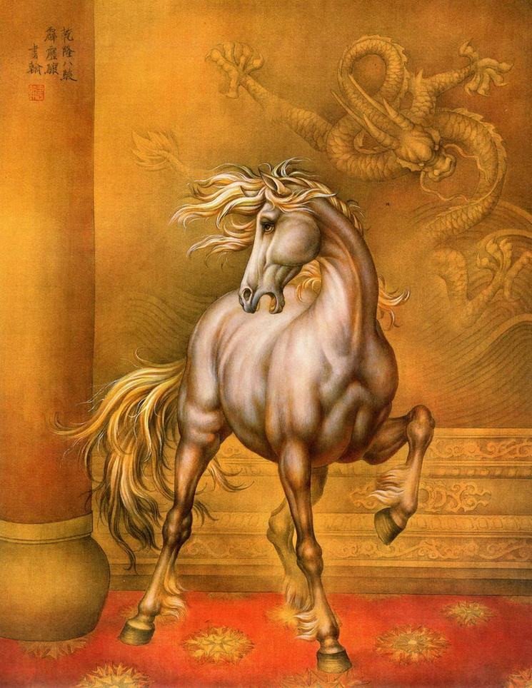 細膩畫工筆畫風乾隆八駿圖