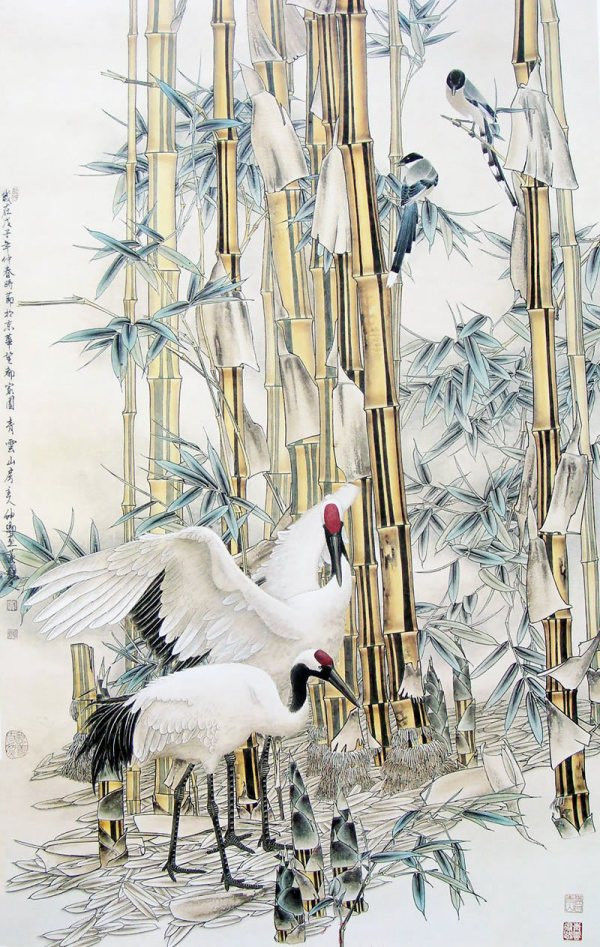 竇申清仙鶴工筆畫國(guó)畫作品欣賞