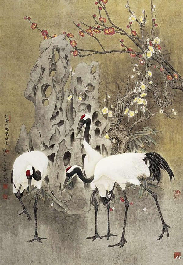 竇申清仙鶴工筆畫國畫作品欣賞