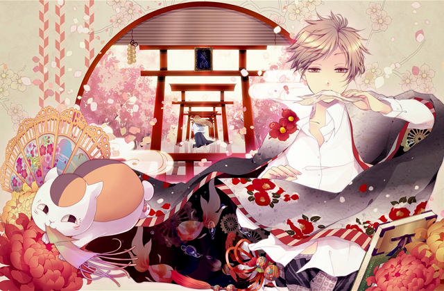 動漫《夏目友人帳》圖片，夏目和貓咪老師