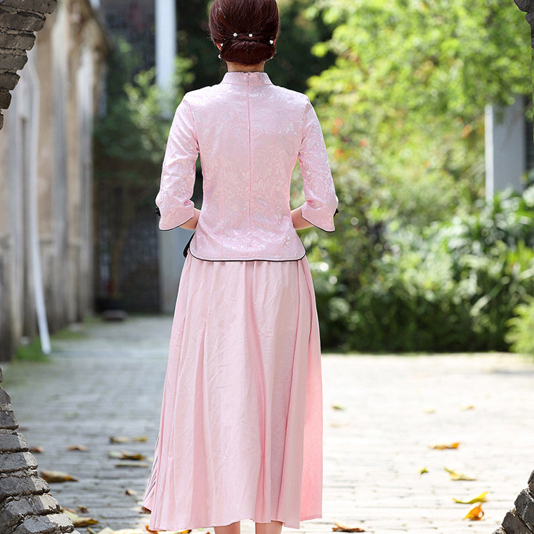 家佳樂文學復古盤扣棉麻改良旗袍
