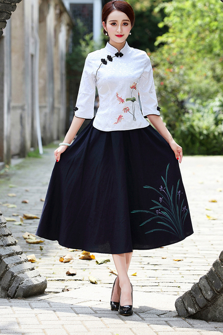 家佳樂文學復古盤扣棉麻改良旗袍