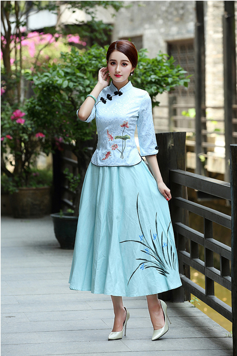家佳樂文學復古盤扣棉麻改良旗袍