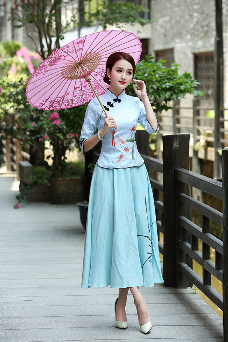 家佳樂文學復古盤扣棉麻改良旗袍