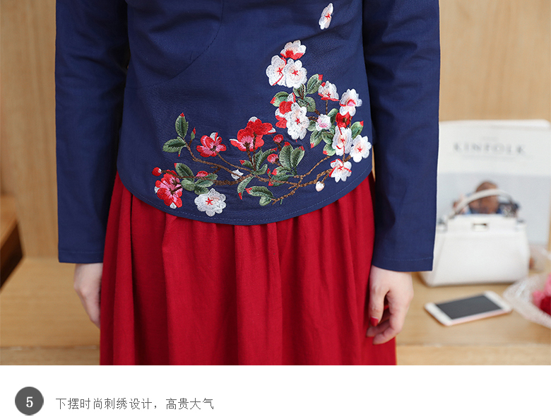 文藝修身立領(lǐng)盤扣繡花棉麻七分袖民族風唐裝