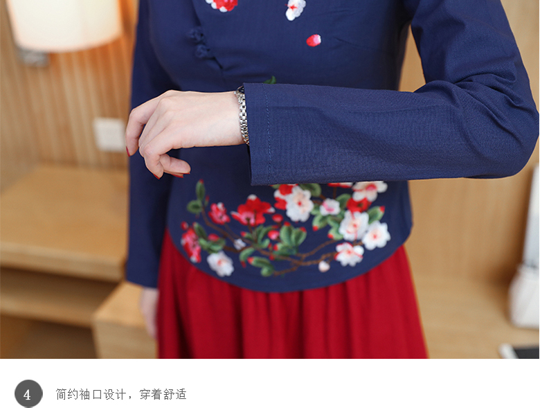 文藝修身立領(lǐng)盤扣繡花棉麻七分袖民族風唐裝