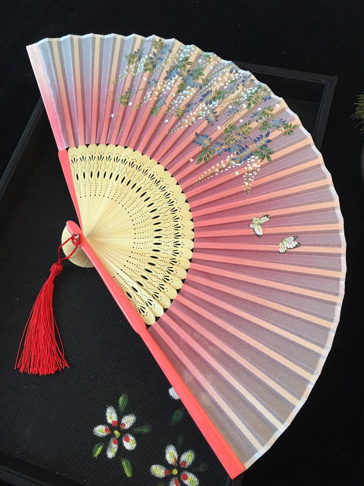 古典家佳樂文學(xué)烤漆邊真絲櫻花竹折扇