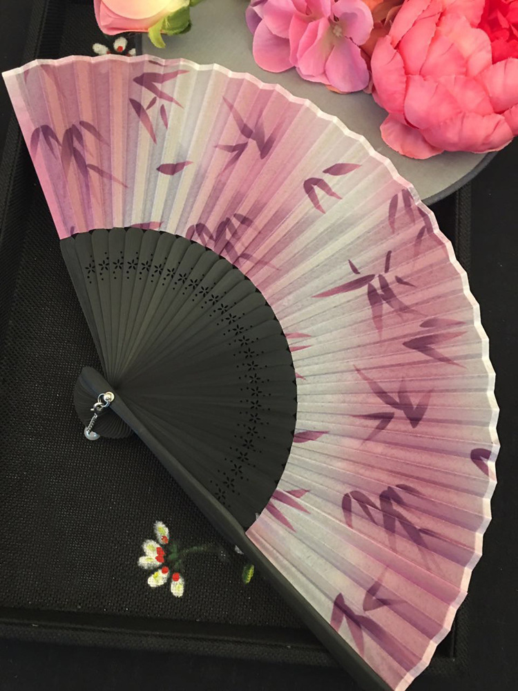 古典家佳樂文學(xué)烤漆邊真絲櫻花竹折扇