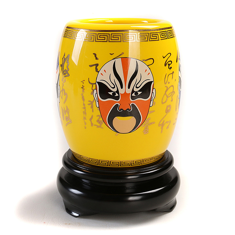 家佳樂文學(xué)京劇國粹黃釉臉譜景德鎮(zhèn)陶瓷筆筒