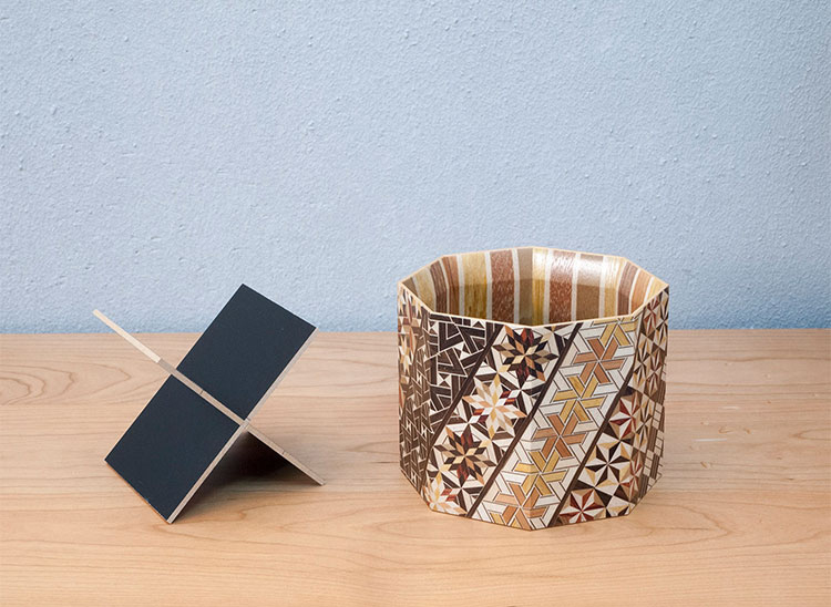 日本寄木細(xì)工手工實(shí)木復(fù)古拼花日式八角筆筒