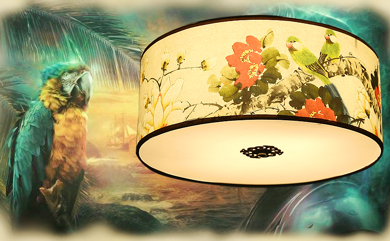 家佳樂文學圓形國畫花鳥元素中式吸頂燈