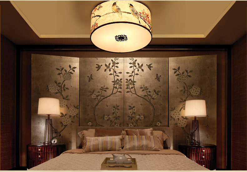 家佳樂文學圓形國畫花鳥元素中式吸頂燈