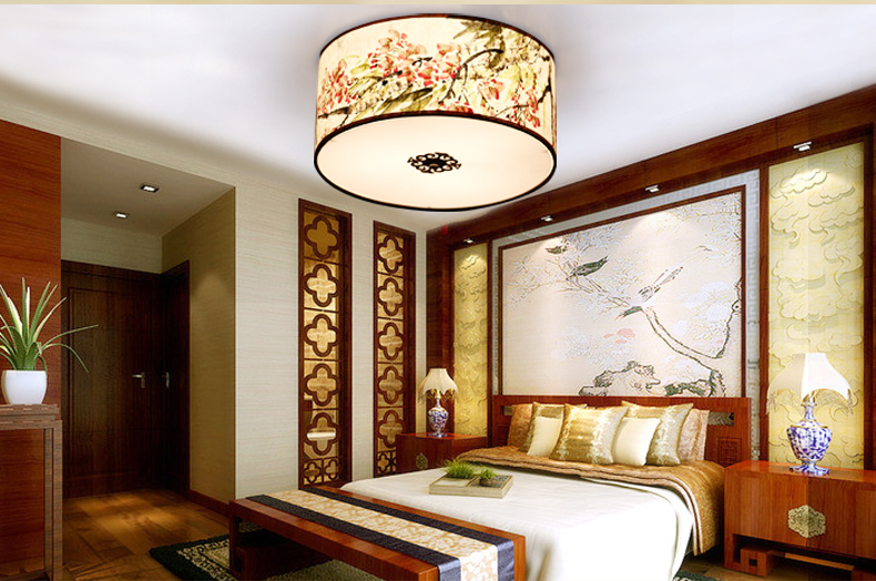 家佳樂文學圓形國畫花鳥元素中式吸頂燈